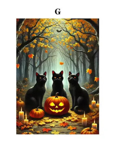 Canvas wall art showing pumpkin Halloween decoration with ghost tea party scene, three sizes available