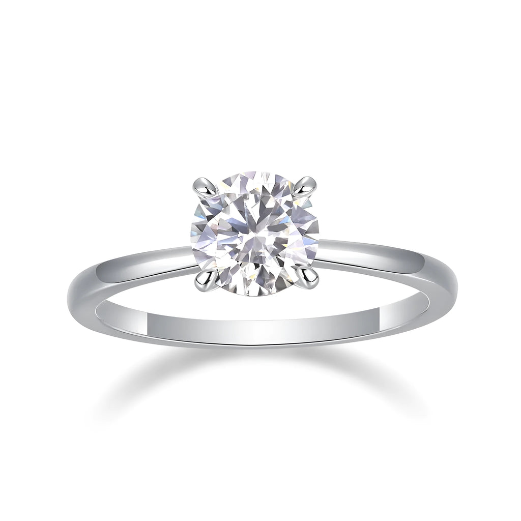 Oath moissanite wedding ring with 1 carat stone on platinum-plated S925 silver band, gift box packaging