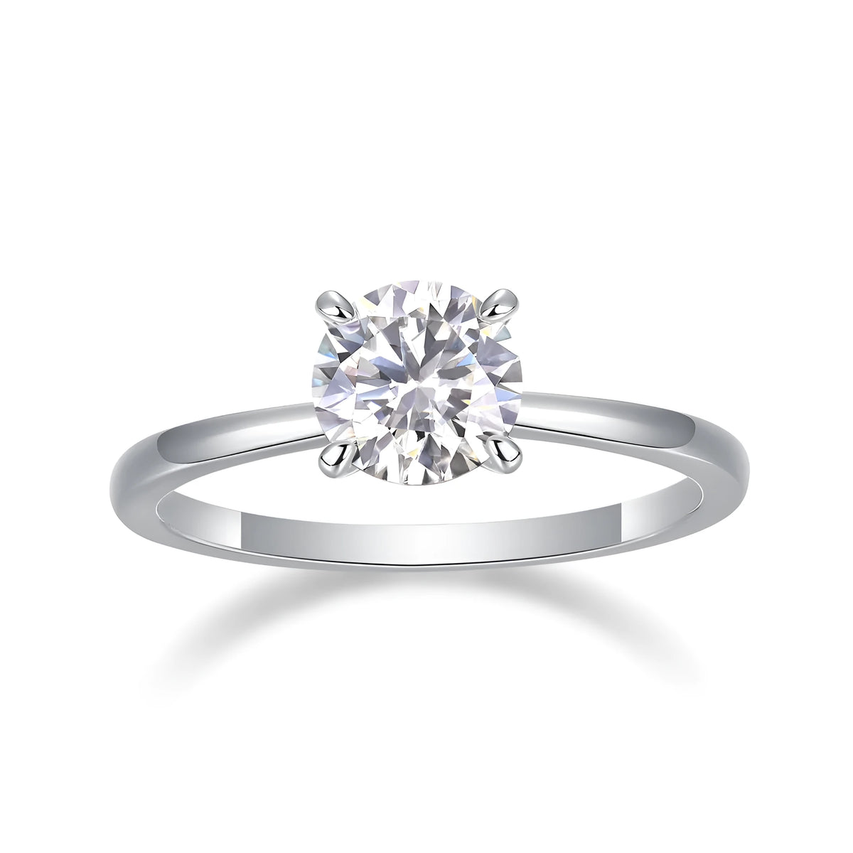 Oath moissanite wedding ring with 1 carat stone on platinum-plated S925 silver band, gift box packaging