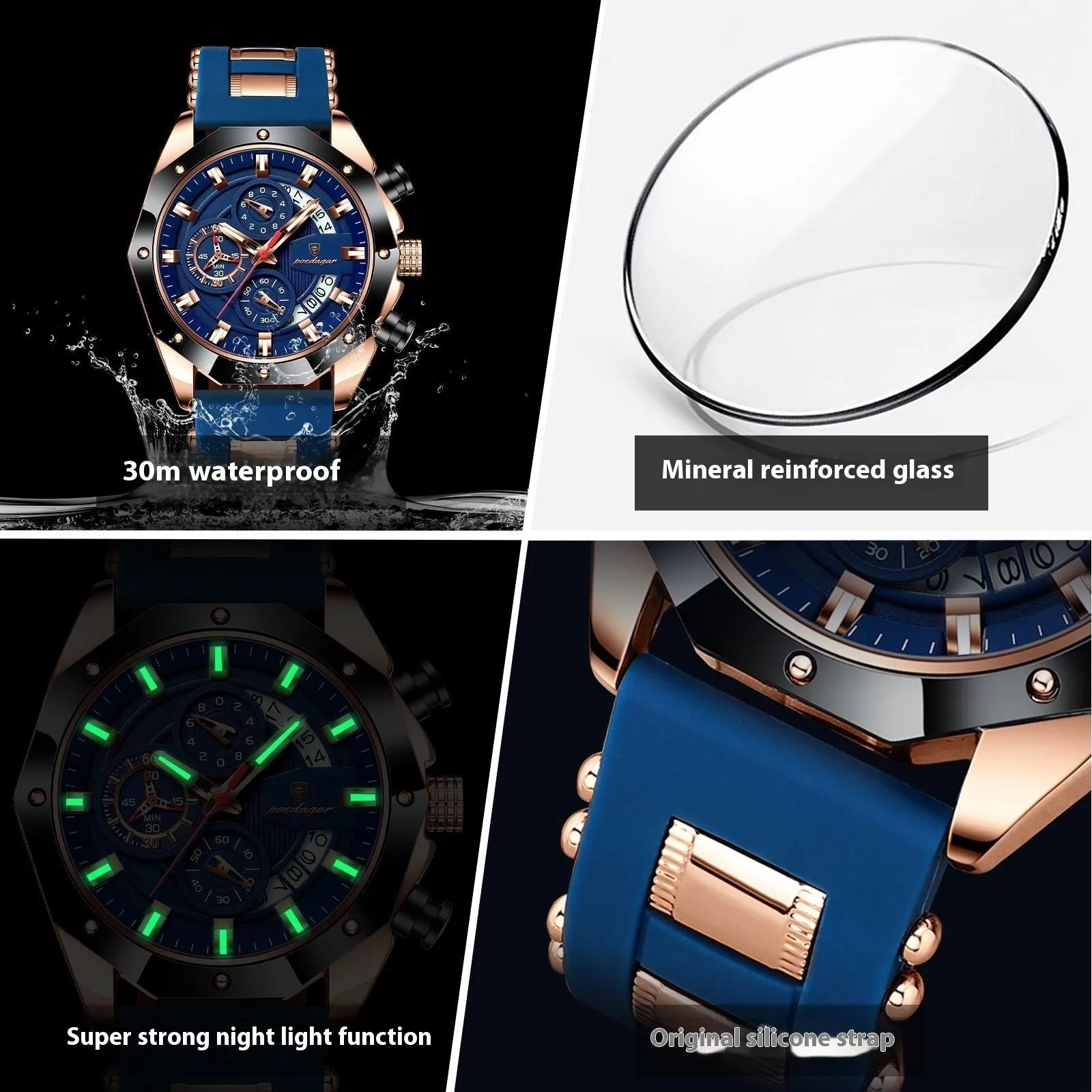 Men's chronograph watch with silicone strap and diamond-shaped dial in multiple colour options.
