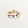 Geometric U-shaped sterling silver couple ring with a channel of sparkling diamonds, shown in a gold rose finish.