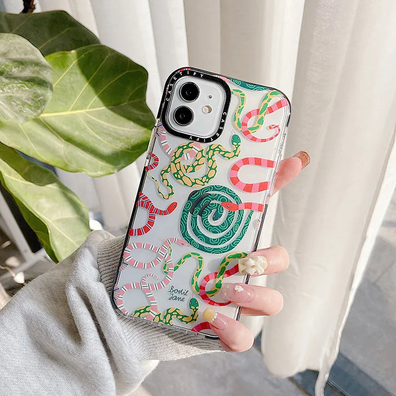 Snake pattern drop-proof mobile phone case for iPhone 14 Pro Max 13 12 series, shockproof cover