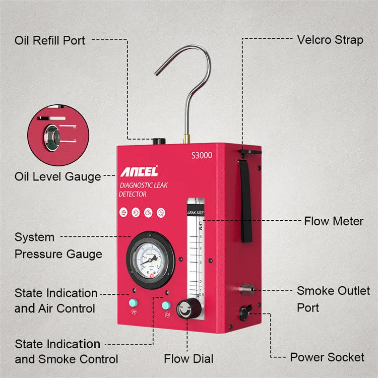S3000 model car smoke detector vacuum leak diagnostic tool with 12V power supply