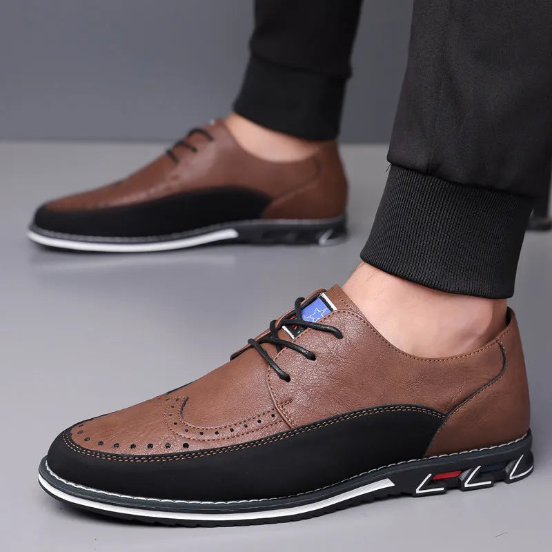 Men's casual leather shoes with rubber sole and leather toe cap in four colour options