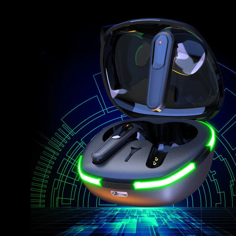 Black matte finish Bluetooth headset with charging cabin for outdoor running and mountaineering.