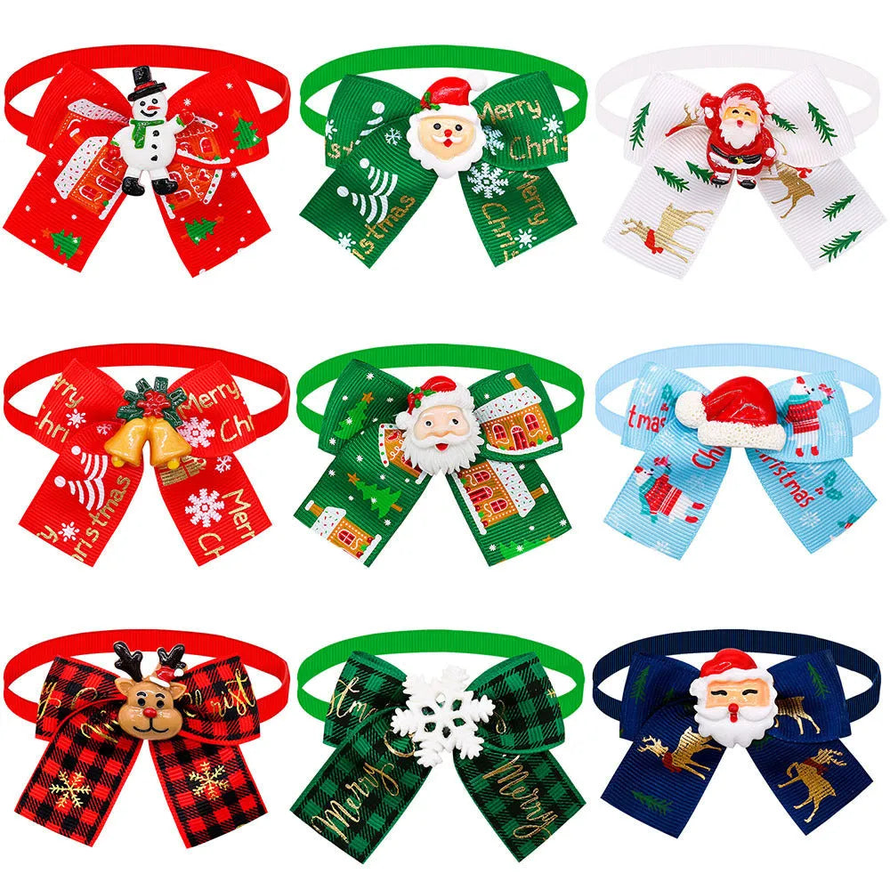 Christmas pet bow tie accessories for dogs and cats in red and green patterns