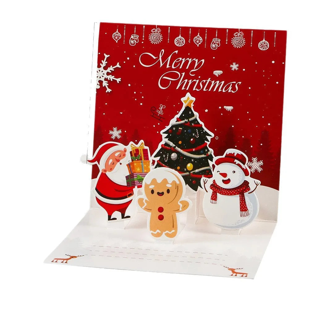 Three-dimensional blessing greeting card handmade cardboard fold fresh style in cyan colour option