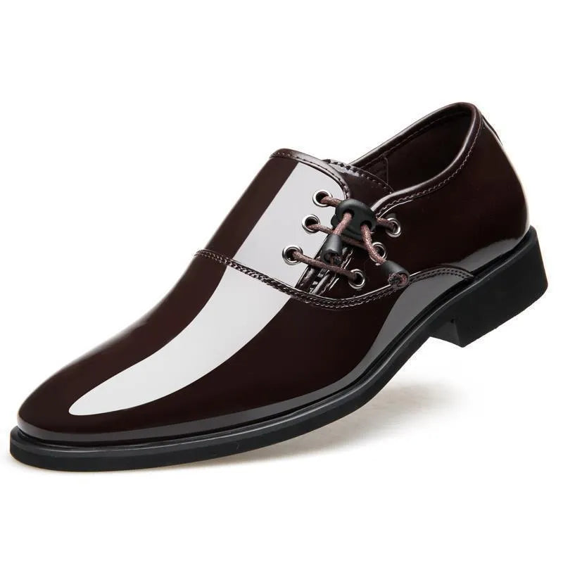 Men's black and brown business formal shoes with square heel and round toe