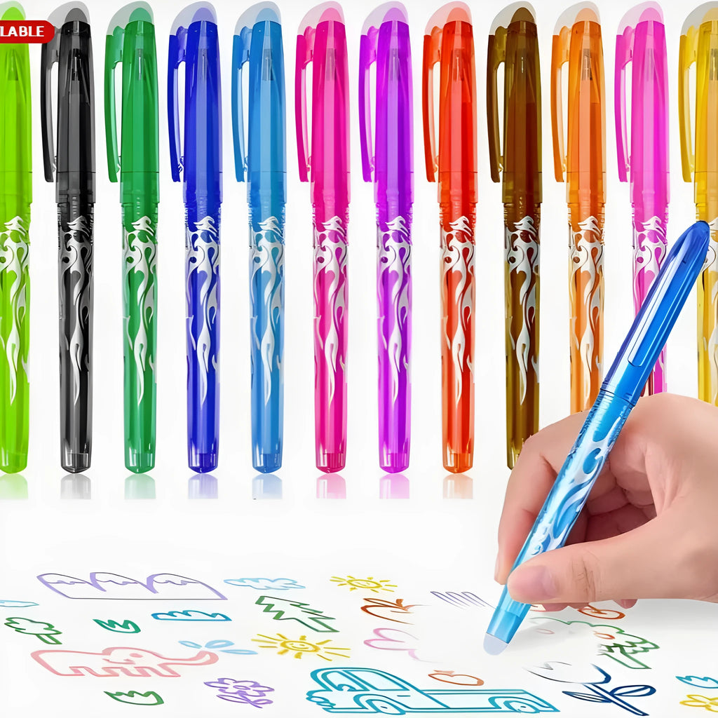 Heat-erasable gel pen set with plastic shells and stainless steel nibs in 0.5mm or 0.7mm sizes