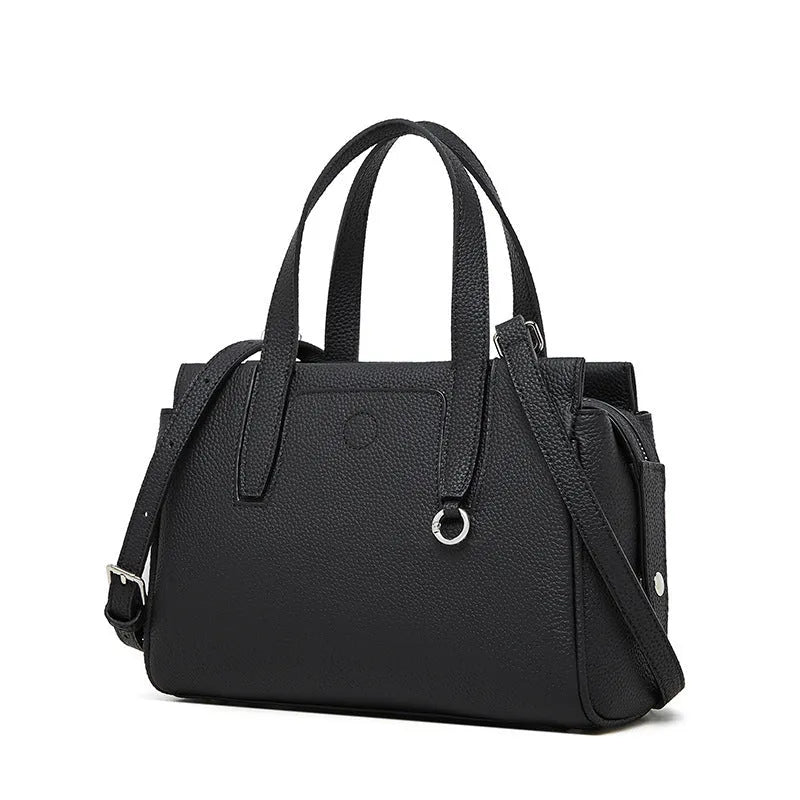 Genuine leather crossbody bag in horizontal square shape with single shoulder strap