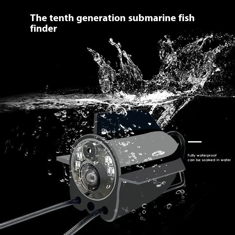 Underwater fish finder HD camera with 4.3-inch IPS screen, showing night vision lights and choice of 15m, 20m, or 30m cable.