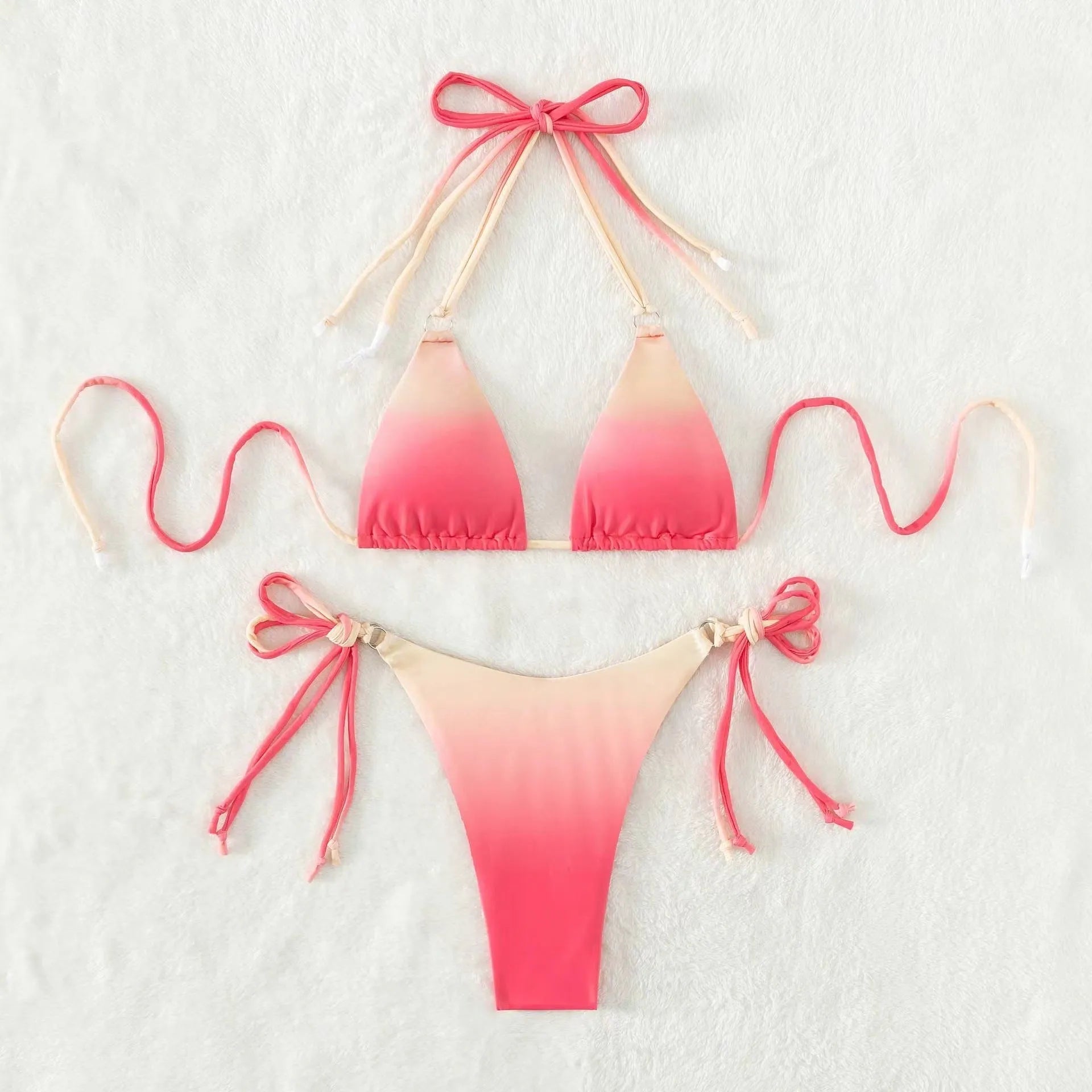 Women's gradient colour bikini swimwear set with separated top and underwear in polyester fabric
