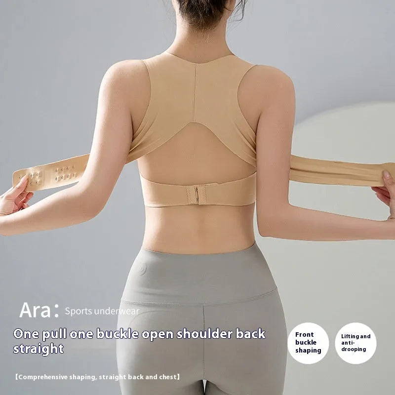 Women's cross back yoga bra with front buckle closure in three colour options