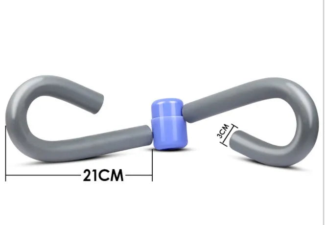 PVC leg exercise clip with steel spring and foam padding in pink, purple, blue, or grey.