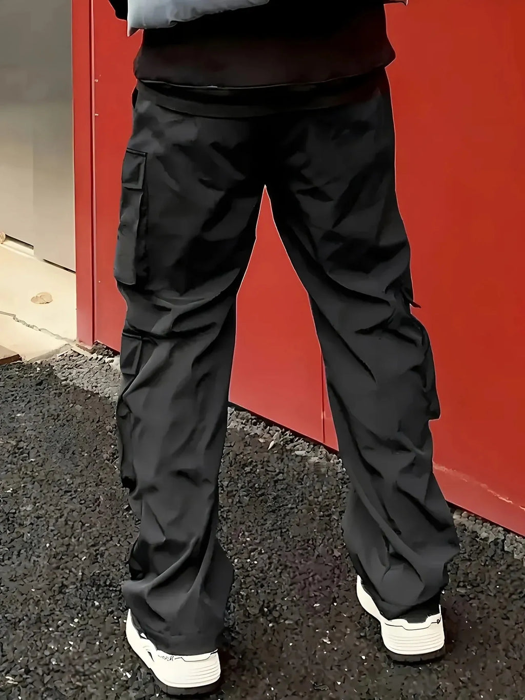 Spring autumn work pants youth slim-fit multi-pocket casual trousers in black