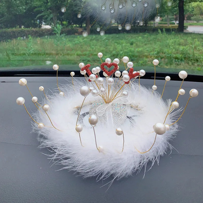 Clay star car decoration ornament for centre console in various red, pink, and pearl white colour designs.