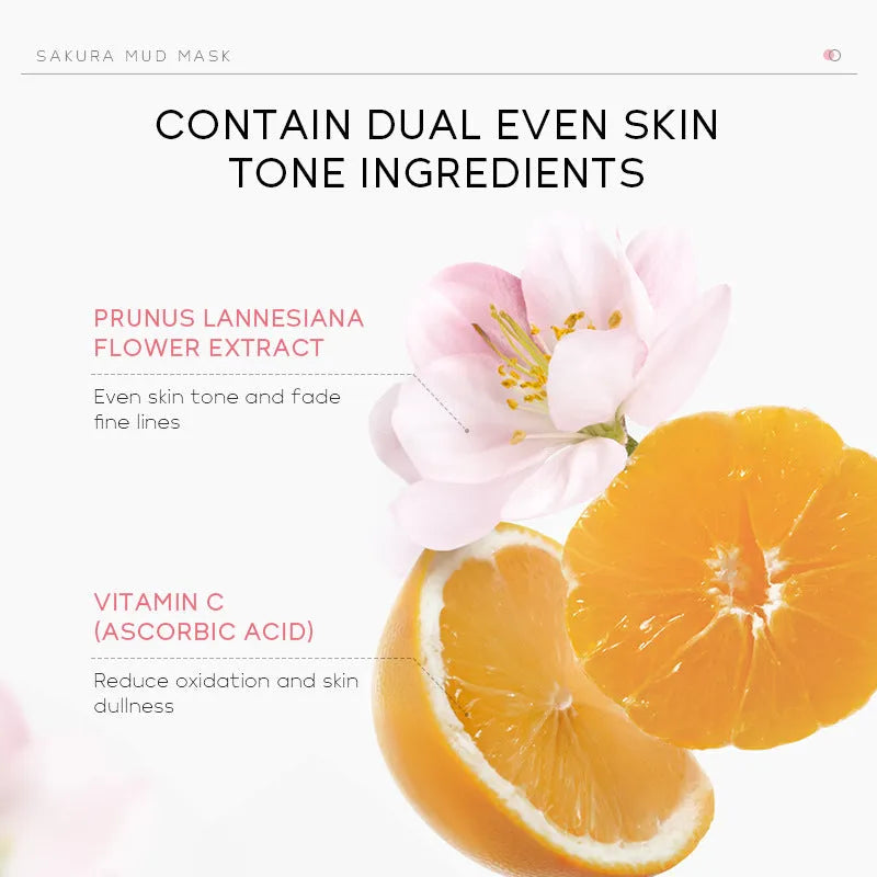 Single 30g sachet of cherry blossom mud facial mask on a plain background.