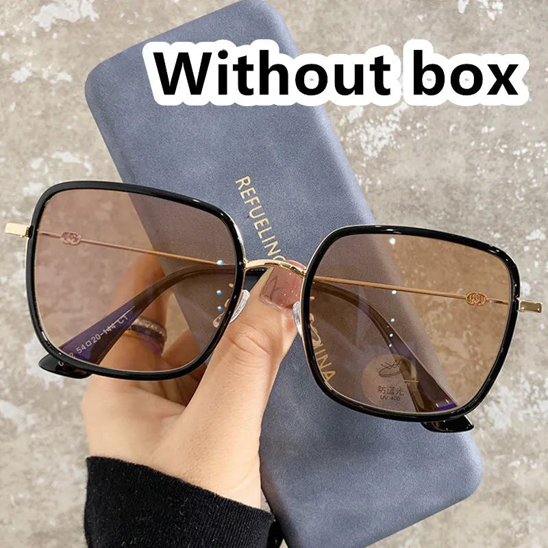 Photochromic large frame myopia glasses in Black Gold Gray colour with anti-blue light lens