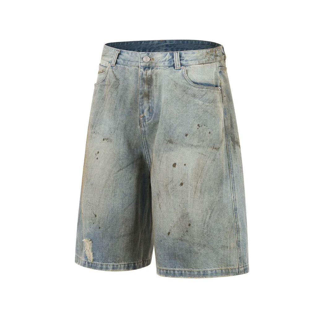 Blue cropped denim middle pants with straight leg design and zipper fly opening on hanger