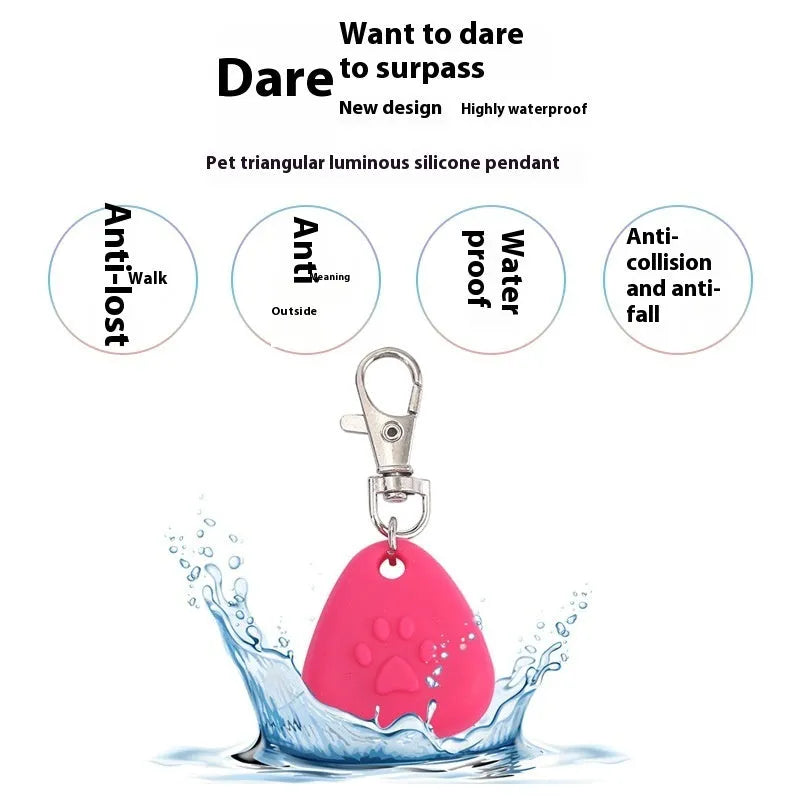 Silicone triangle-shaped light-up pet pendant ornament in red, pink, blue, green, or yellow.