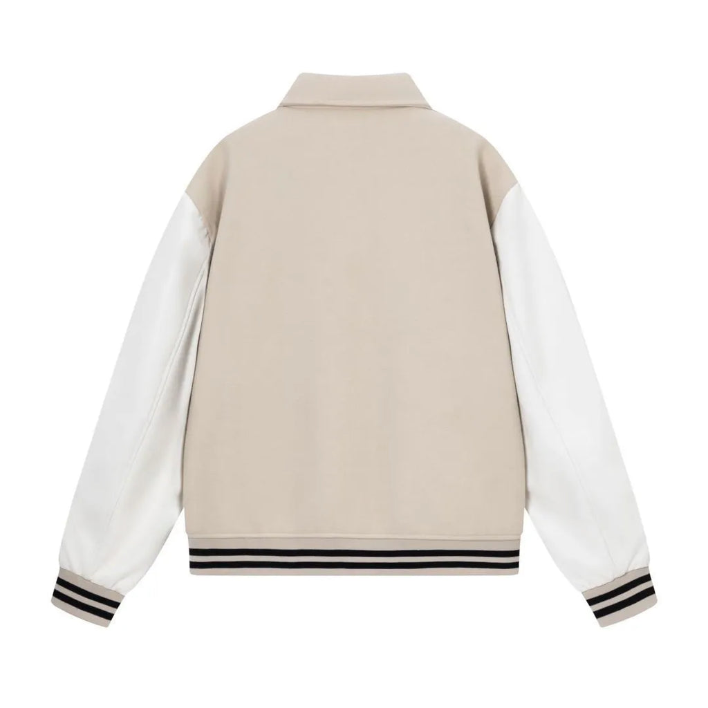 Women's cotton woolen jacket with embroidered stickers bone design in apricot colour