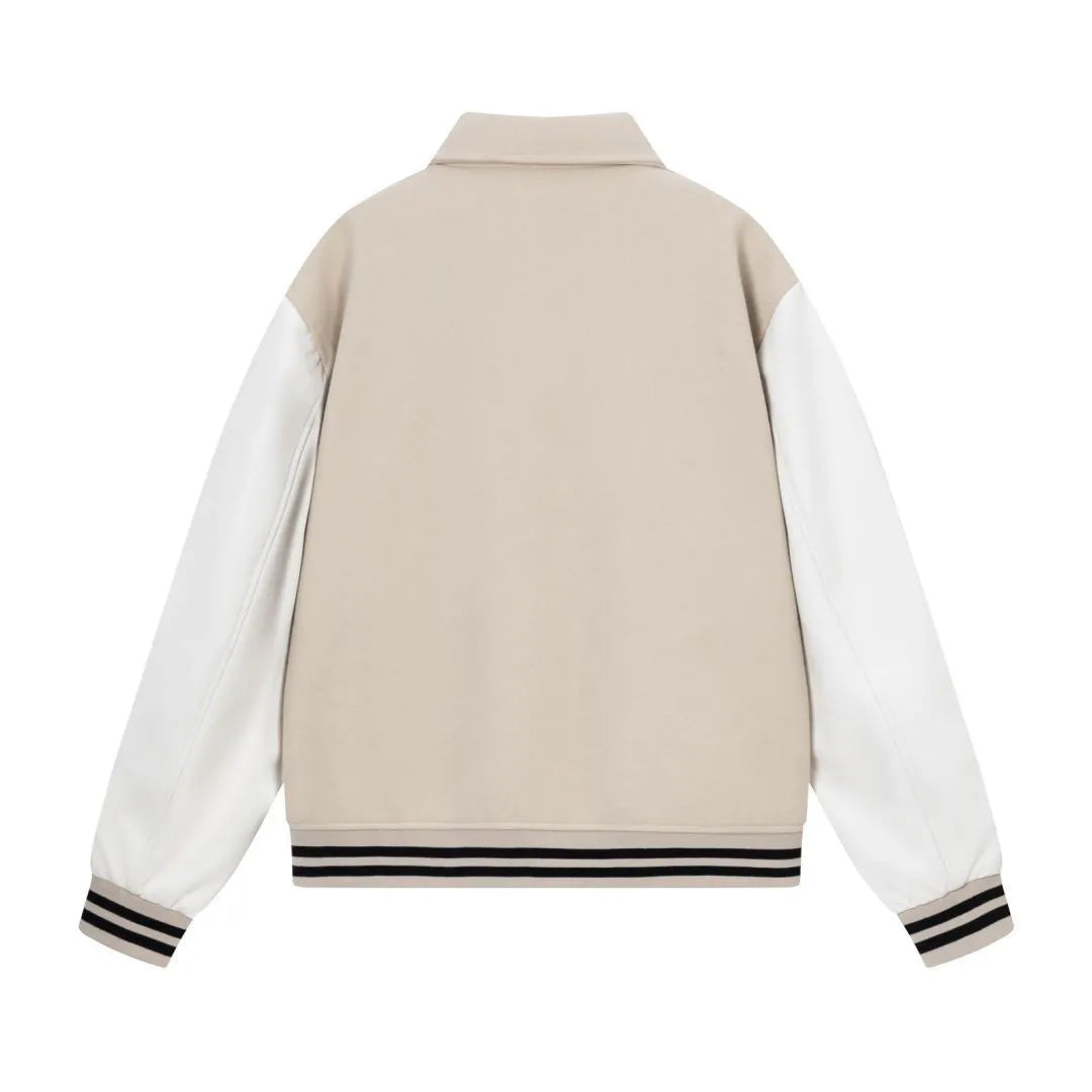 Women's cotton woolen jacket with embroidered stickers bone design in apricot colour