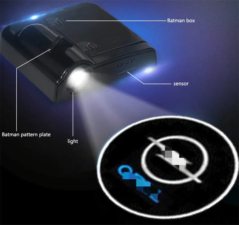 Black wireless car door projection welcome light, 2PCS, 6.5x6.3x1.5cm, LED logo display for left and right doors