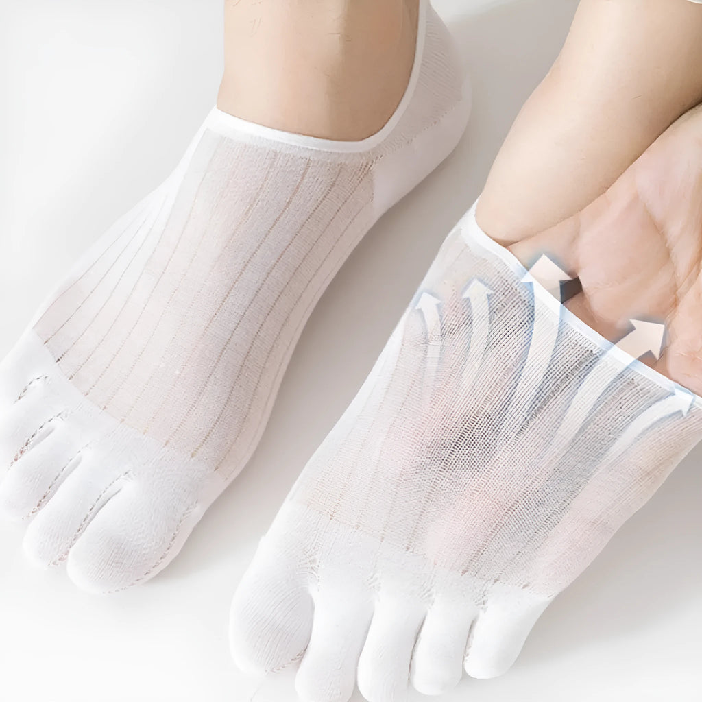 Modal five-finger ultra-thin boat socks in black, dark grey, light grey, khaki and white colours