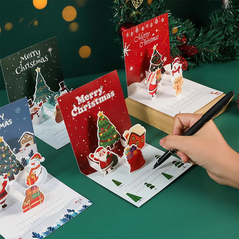 Three-dimensional blessing greeting card handmade cardboard fold fresh style in cyan colour option