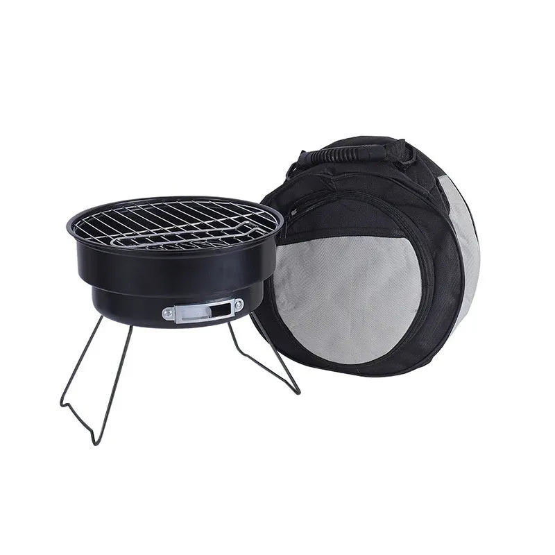 Small round metal folding ice stove grill with leg, mesh, and cooking grate for 1-2 people.