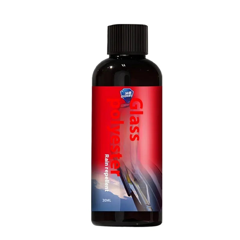 Car Glass Bright Mouse oil film remover with black applicator and polish cloth on glass surface