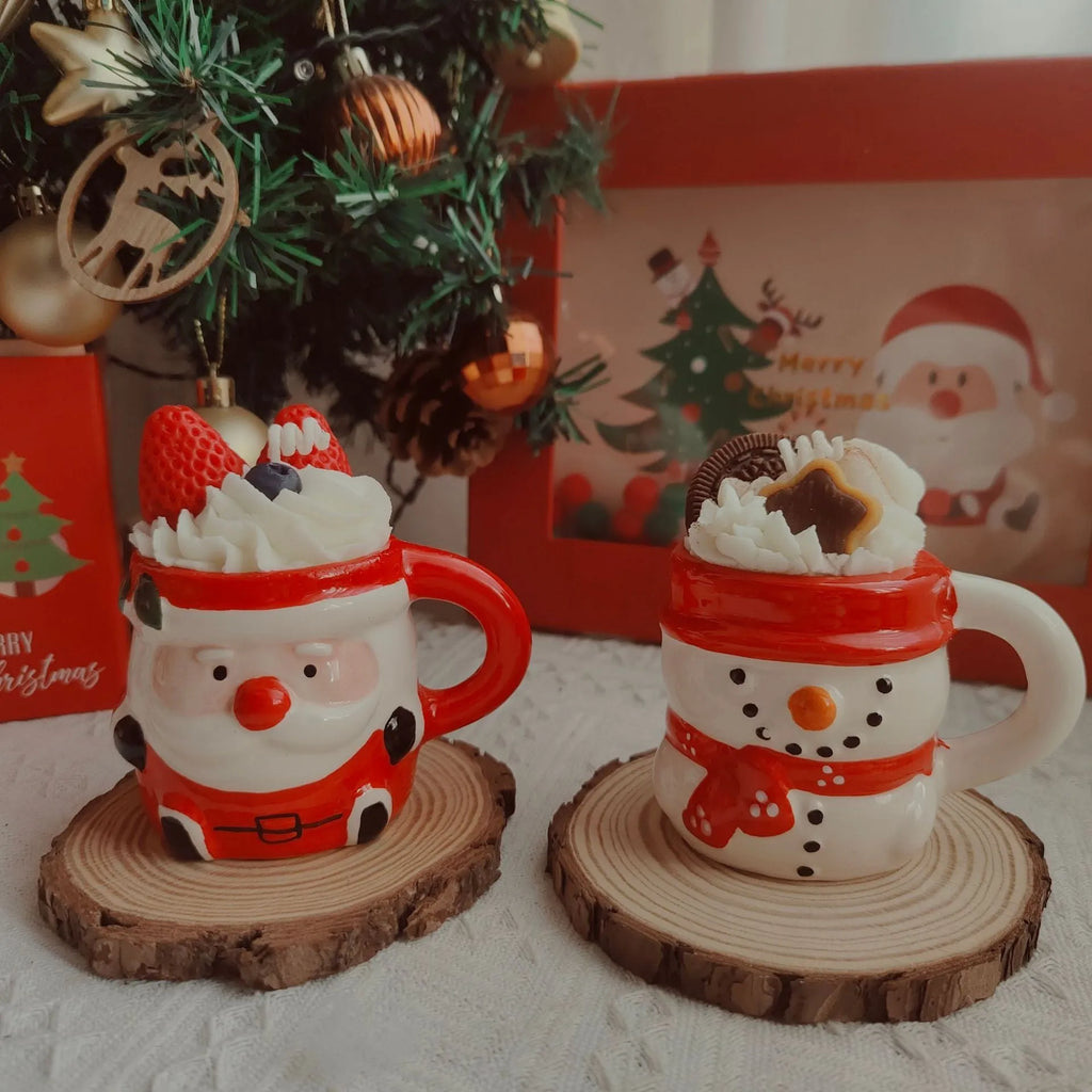 Santa Claus ceramic cup soy wax candle in creative gift box with snowflake design