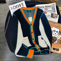 Men's stitching contrast colour knitted coat cardigan in black, front view, long sleeve