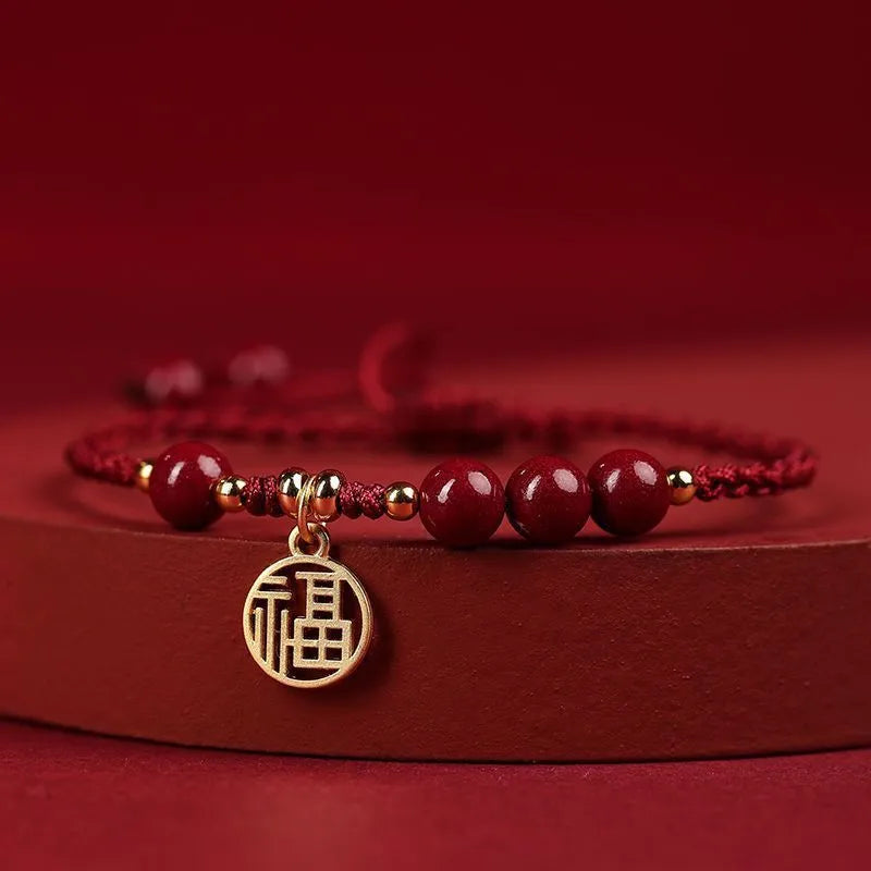 Cinnabar examination luck bracelet with braided rope strap and lucky charm card in choice of colours