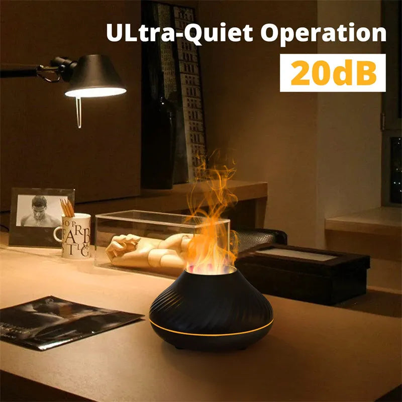 Beige USB aroma diffuser with LED flame effect and water mist output