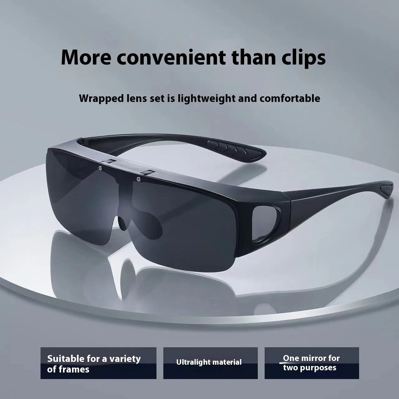 One-piece polarised myopia sunglasses in a sporty style for outdoor activities.
