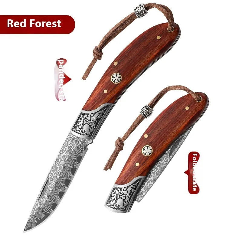 VG10 folding portable mini outdoor knife showing stainless steel blade and handmade national style construction