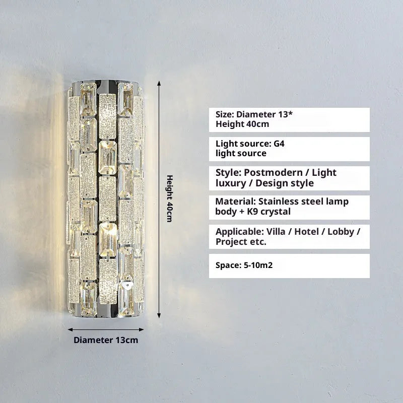 Modern light luxury crystal wall lamp chrome 40cm finish with stainless steel body and crystal shade