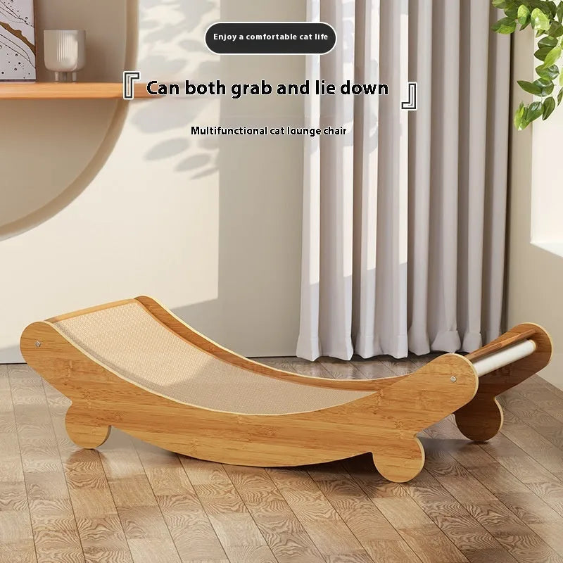 U-shaped sisal cat scratch board lounge chair in pastoral style, showing recliner design