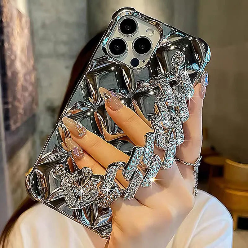 Diamond bracelet phone case with chain and flash diamond lock for Apple iPhone