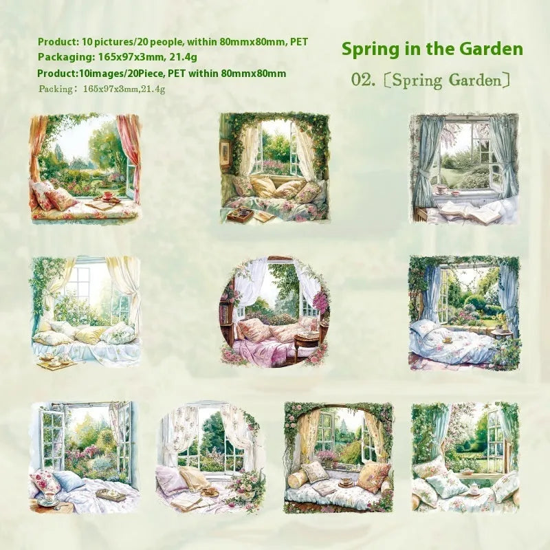 Window Story Series retro journal decorative stickers showing six window scene colour themes