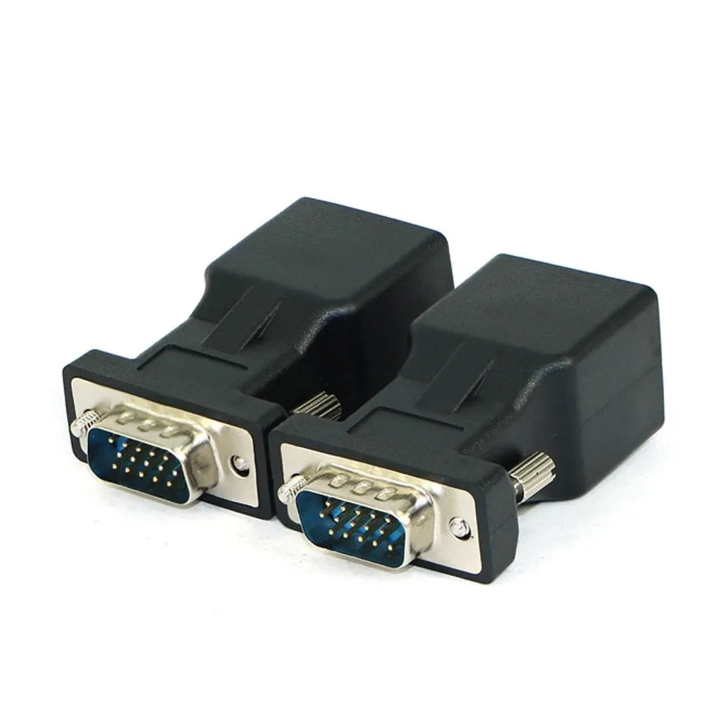 Black alloy VGA male to RJ45 adapter for computer video extension up to 20 metres
