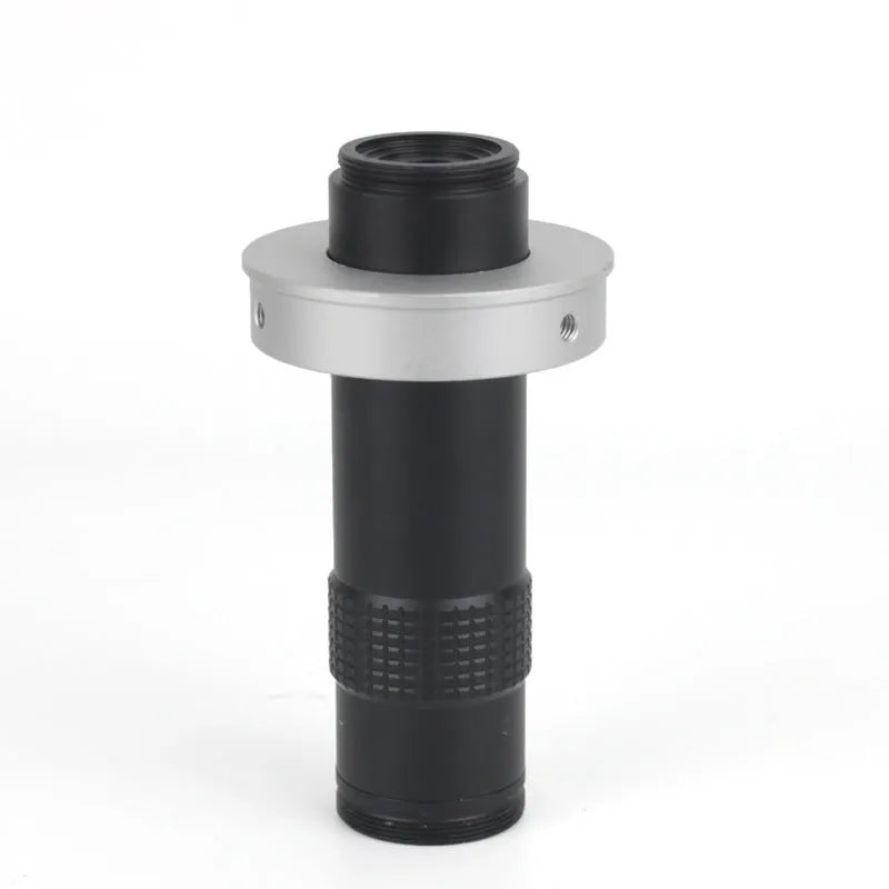 Black industrial monocular lens for camera macro inspection with 130x magnification capability