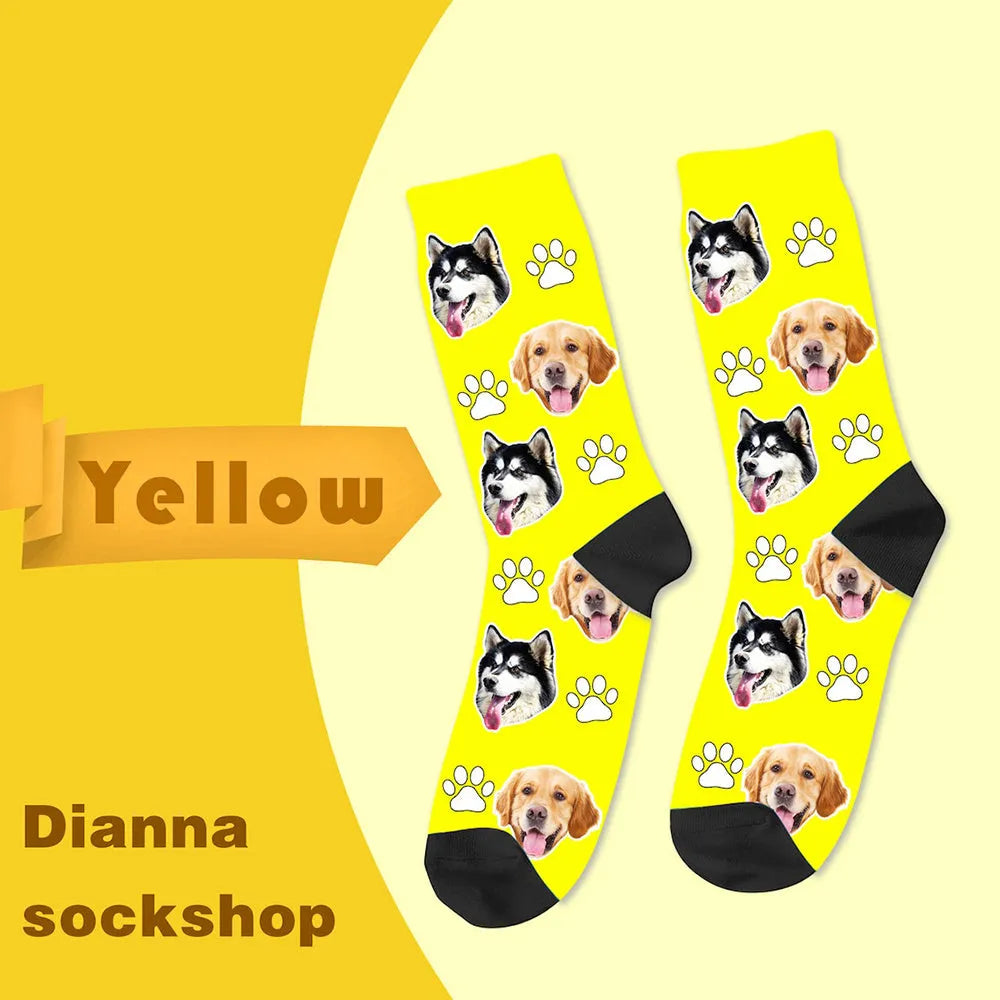 Personalised cartoon print mid-calf tube socks with custom photo printing in multiple colour options