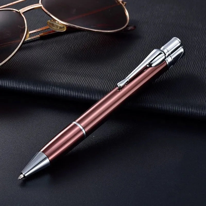 Metal windproof jet torch pen lighter in choice of colours, shown with key chain.