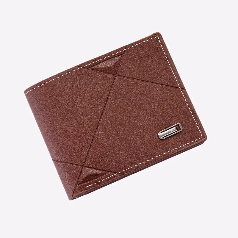 Men's thin three-fold horizontal wallet showing multiple card slots in soft PU leather