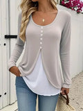 Women's casual contrast colour long-sleeved slim fit T-shirt in available colours and sizes