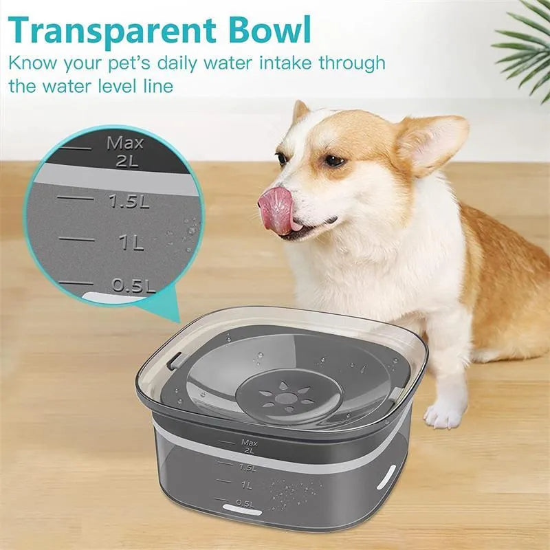Transparent 70oz anti-spill slow drinking dog water bowl with floating disk on non-slip base