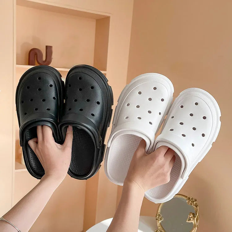 Unisex EVA thick sole flip-flop sandals in black, white, and pink for beach and garden