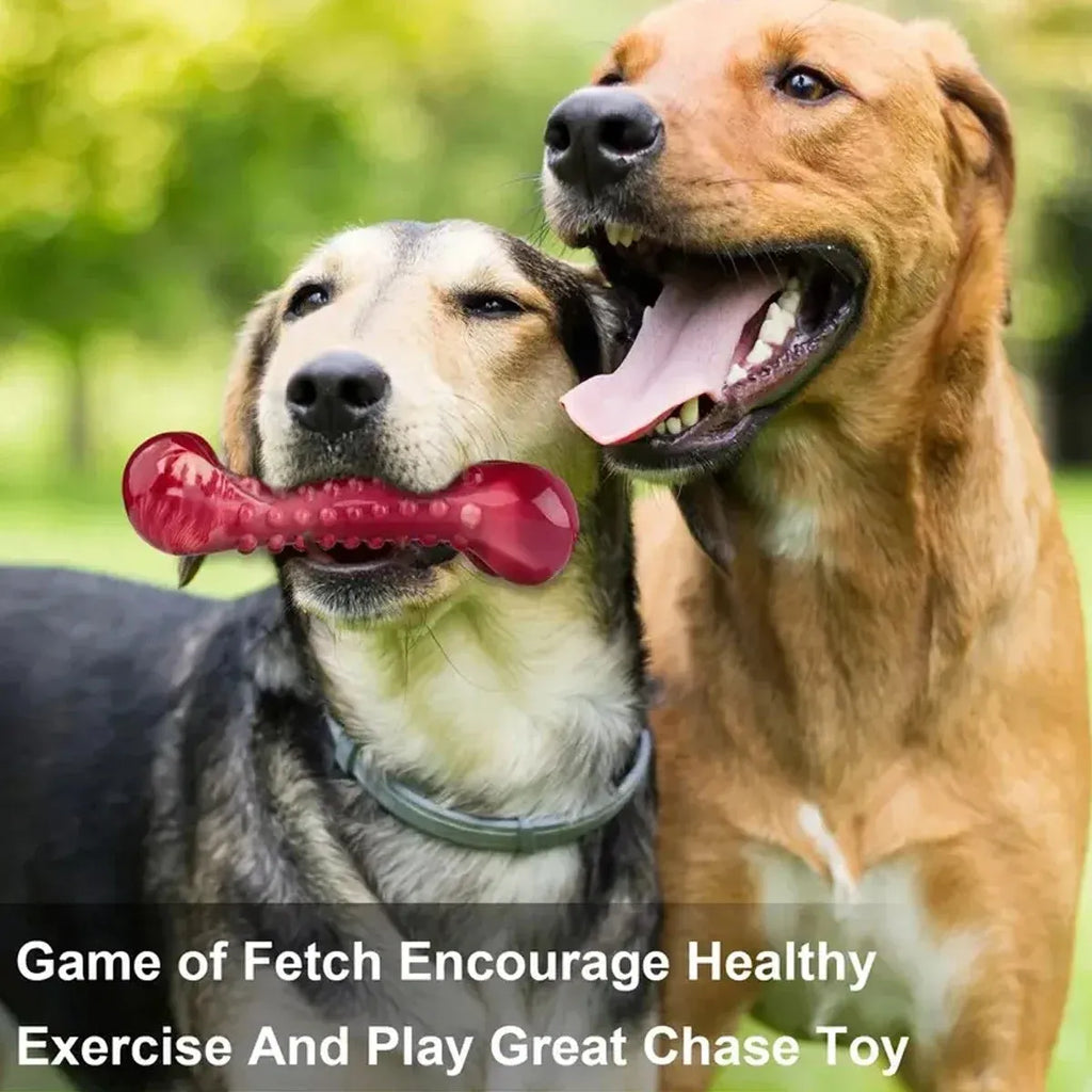 Red natural rubber chew toy for aggressive dogs measuring 12cm long